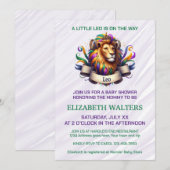 Leo Zodiac Baby Shower Lavender and Green 招待状 (正面/裏面)