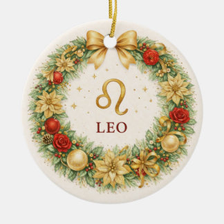 Leo Zodiac Christmas Ornament – Golden Winter Wrea セラミックオーナメント