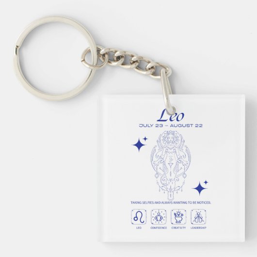 Leo Zodiac Confidence Astrology Line Art キーホルダー (正面)