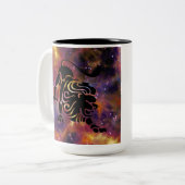Leo Zodiac Galaxy Design – Bold Astrology Horoscop ツートーンマグカップ (正面左)