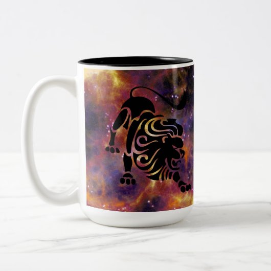Leo Zodiac Galaxy Design – Bold Astrology Horoscop ツートーンマグカップ (左)