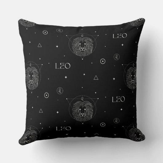 Leo Zodiac Pattern in Black and White クッション (裏面)