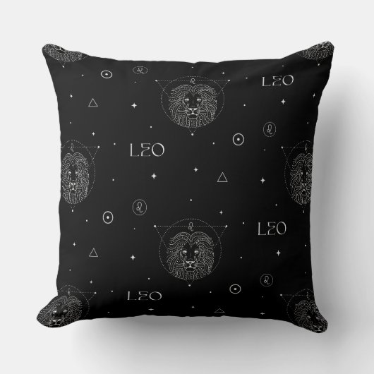 Leo Zodiac Pattern in Black and White クッション (正面)