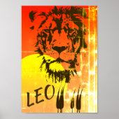 LEO Zodiac Sign ~ Lion Face and Sunset Poster ポスター (正面)