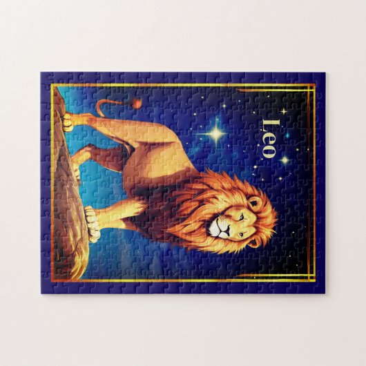 Leo Zodiac Sign Under a Starry Sky ジグソーパズル (横)