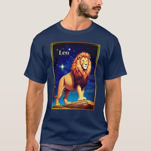 Leo Zodiac Sign Under a Starry Sky Tシャツ (正面)