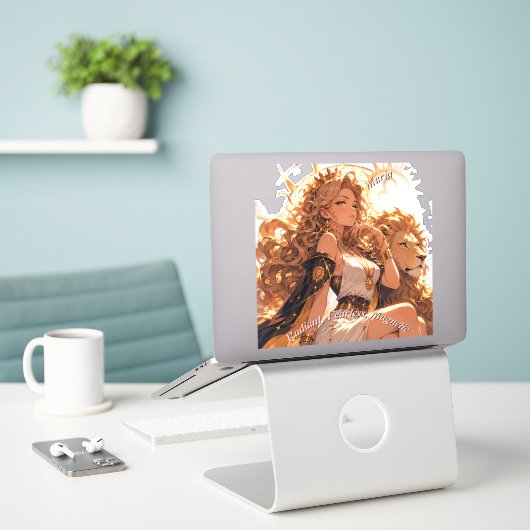 Leo Zodiac Sticker Personalized Astrology Gift シール (デスク上のノートパソコン)