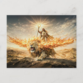 Leo Zodiac with Warrior Riding a Fiery Winged Lion ポストカード