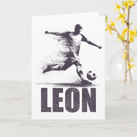 Leon Soccer Boys Personalized First Name Leon カード (黄色い花)
