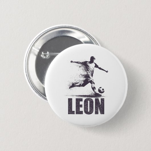 Leon Soccer Boys Personalized First Name Leon  缶バッジ (正面&裏面)