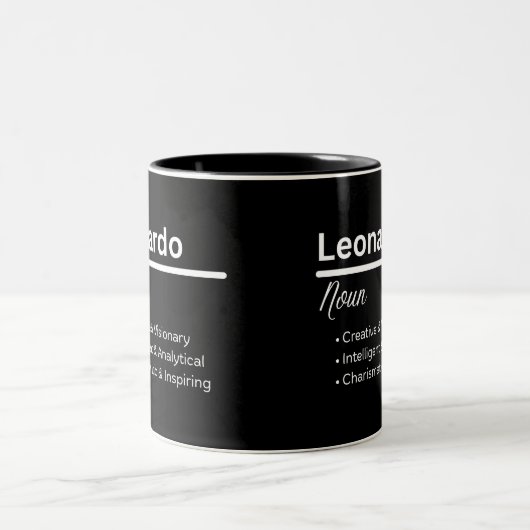 Leonardo Boy Name Definition Personalized Mug ツートーンマグカップ (中央)