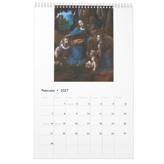 Leonardo da Vinci カレンダー (2月 2027)
