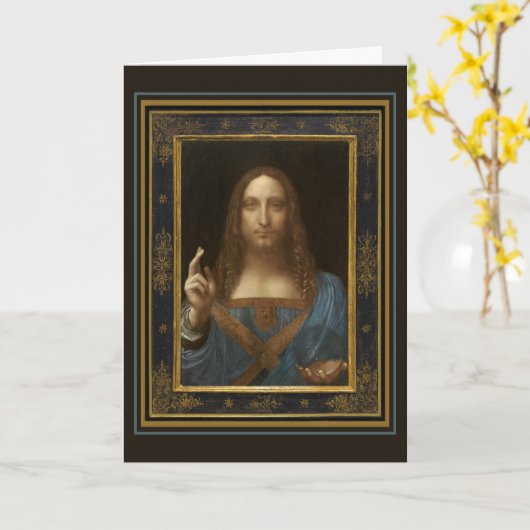 Leonardo da Vinci Salvator Mundi Greeting Card カード (黄色い花)