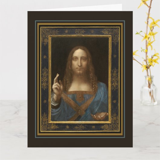 Leonardo da Vinci Salvator Mundi Greeting Card カード (黄色い花)
