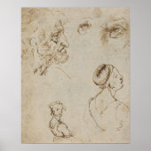 Leonardo Da Vinci Sketches Famous Art ポスター (正面)