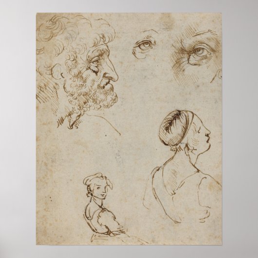 Leonardo Da Vinci Sketches Famous Art ポスター (正面)