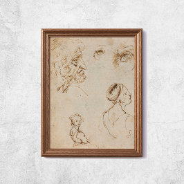 Leonardo Da Vinci Sketches Famous Art ポスター