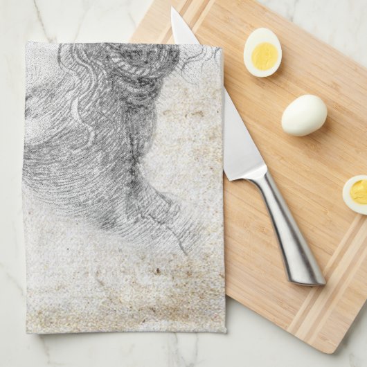 Leonardo DaVinci Sketch Leda Parchment Elegant Art キッチンタオル (四つ折り)