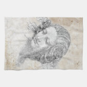 Leonardo DaVinci Sketch Leda Parchment Elegant Art キッチンタオル (横)