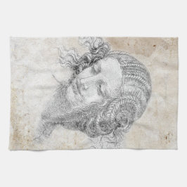 Leonardo DaVinci Sketch Leda Parchment Elegant Art キッチンタオル