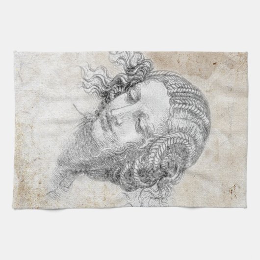 Leonardo DaVinci Sketch Leda Parchment Elegant Art キッチンタオル (横)
