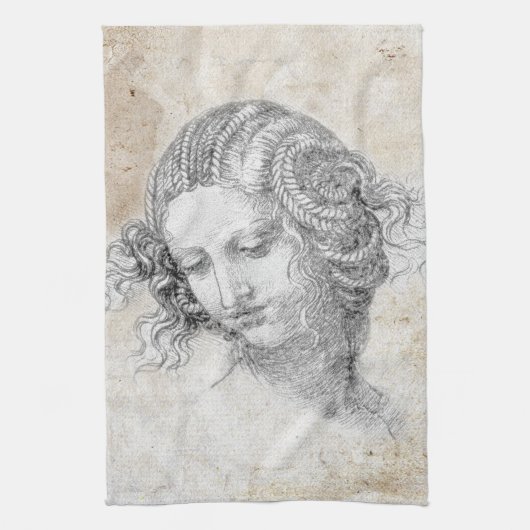 Leonardo DaVinci Sketch Leda Parchment Elegant Art キッチンタオル (縦)