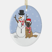 Leonberger及び雪だるまのオーナメント セラミックオーナメント (右)