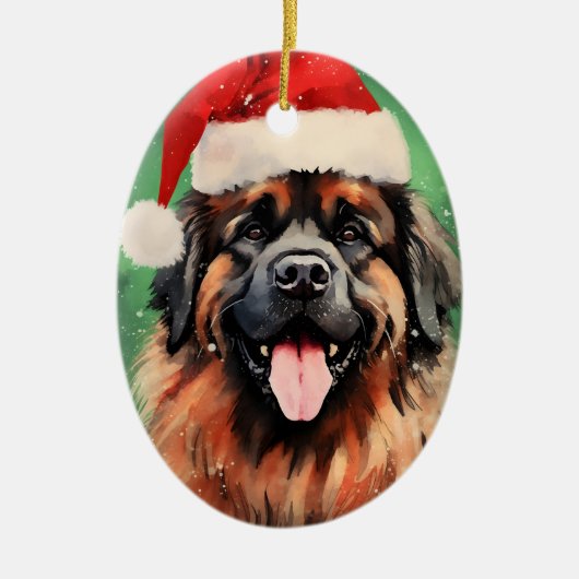 Leonberger Christmas brush絵画のアートワーク セラミックオーナメント (正面)
