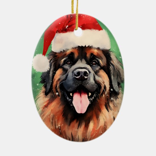 Leonberger Christmas brush絵画のアートワーク セラミックオーナメント (裏面)