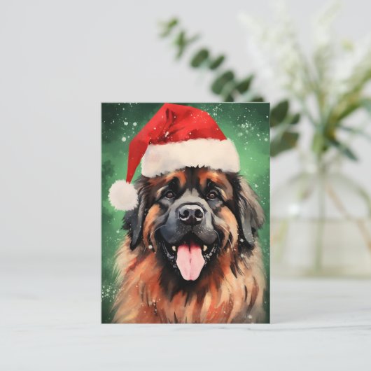 Leonberger Christmas brush絵画のアートワーク ポストカード (スタンド正面)