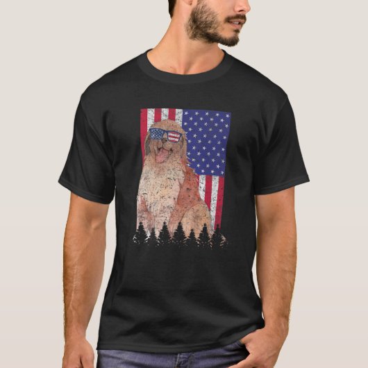 Leonberger Patriotic Dog USAプライド米国国旗 Tシャツ (正面)
