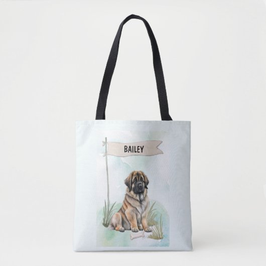 Leonberger Watercolor Personalized Dog トートバッグ (正面)