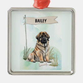 Leonberger Watercolor Personalized Dog メタルオーナメント