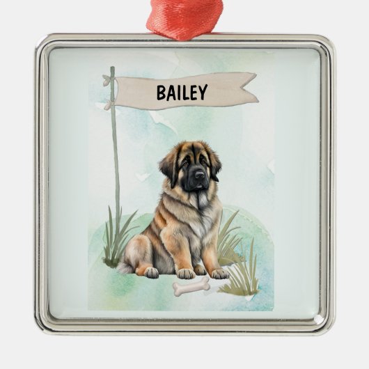 Leonberger Watercolor Personalized Dog メタルオーナメント (正面)