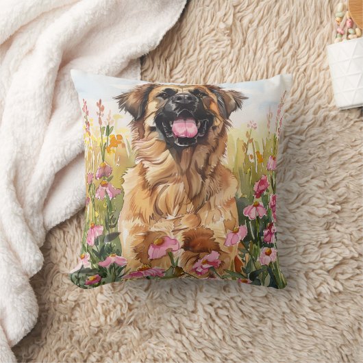 Leonberger Watercolor Throw Pillow クッション (ブランケット)