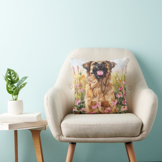 Leonberger Watercolor Throw Pillow クッション (椅子)