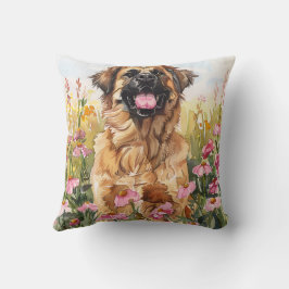 Leonberger Watercolor Throw Pillow クッション