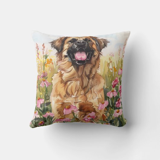 Leonberger Watercolor Throw Pillow クッション (裏面)