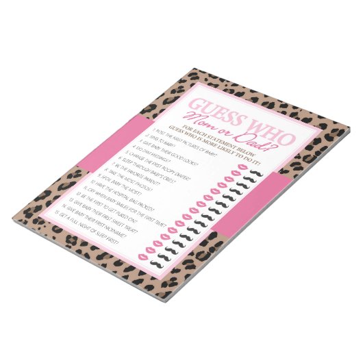 LeopardとPink Guess Who Baby Shower Game Pack ノートパッド (アングル)