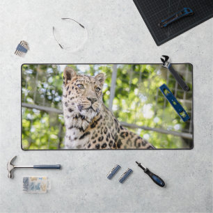 Leopardのクローズアップ顔写真 デスクマット