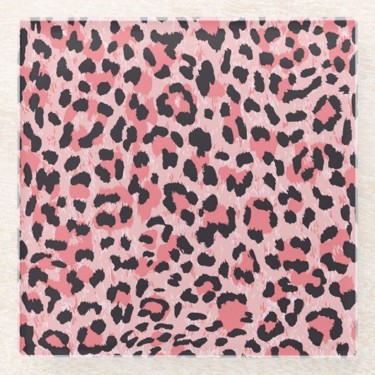 Leopardのスキン:ヴィンテージのシームレスなテクスチャ ガラスコースター (正面)