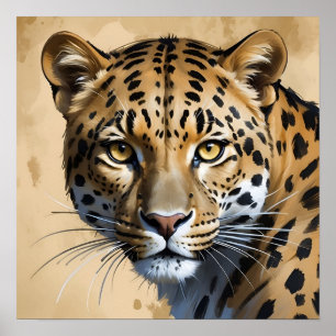 Leopardの野生動物絵画アートをクローズアップ ポスター