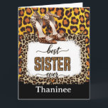 Leopardアニマルプリントカードfor Sister スタイリッシュ - カード<br><div class="desc">あなたの妹を私たちのLeopardアニマルプリントカード、彼女の誕生日や特別な機会祝に完璧な方法で愛を示しなさい。シックなはっきりしたヒョウのプリントデザインを搭載しパーソナライズされたて、このカードは感覚のメッセージと共にカスタム、あなたのメッセージを思い遣った思い込みユニークのある方法を作ること表現ができる。彼女の誕生日、記念日、またはちょうどその理由に関わらず、このトレンディーアニマルプリントカードはファッショナブルなtouchを任意のお祝いに追加!</div>