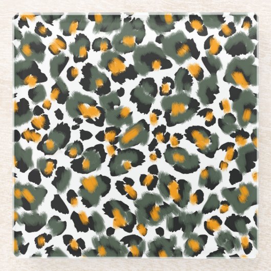 Leopardアニマルプリントテクスチャの背景 ガラスコースター (正面)