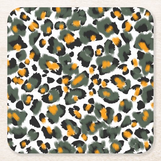 Leopardアニマルプリントテクスチャの背景 スクエアペーパーコースター (正面)