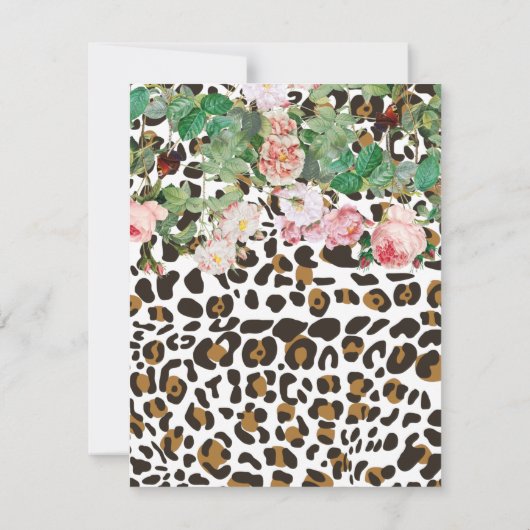 Leopardアニマルプリントパターンヴィンテージフローラ ノートカード (裏面)