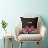 Leopardガーリー Print Bright Red Ribbon With Name クッション (椅子)