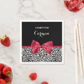 Leopardガーリー Print Bright Red Ribbon With Name スタンダードカクテルナプキン (インサイチュ)