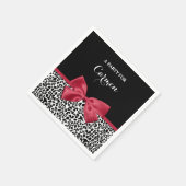 Leopardガーリー Print Bright Red Ribbon With Name スタンダードカクテルナプキン (角)