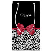 Leopardガーリー Print Bright Red Ribbon With Name スモールペーパーバッグ (正面)